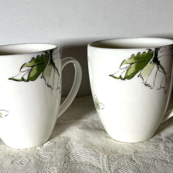 Wedgwood Vera Wang Floral Leaf Mug -Set of 2, Green, Outlined Leaves, Bone China